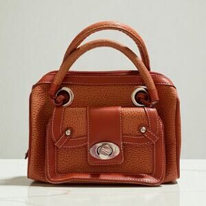 FranklinCovey Leather Small Satchel Warm Terracotta Rust Brown Turn Lock